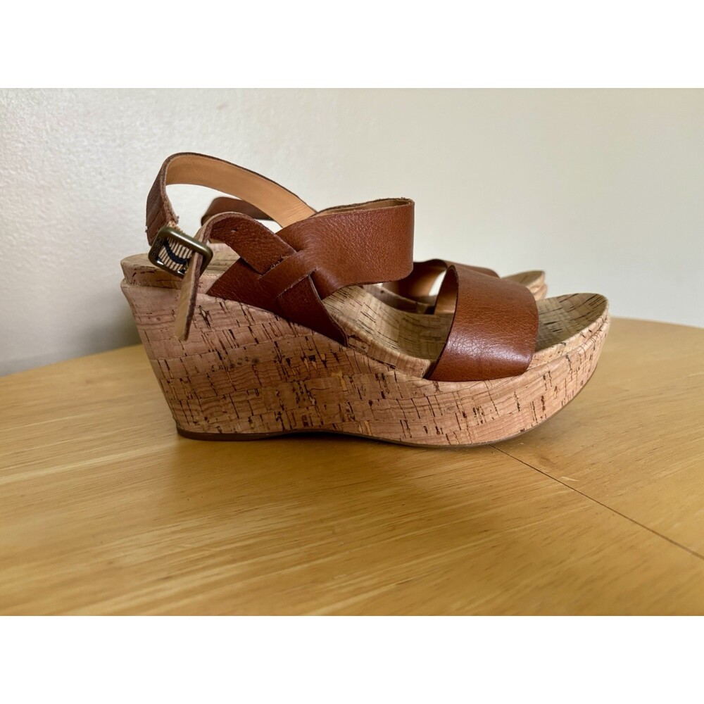 KORK EASE Austin US 6 Genuine Leather Platform Wedge Sandal Golden Sand Comfort